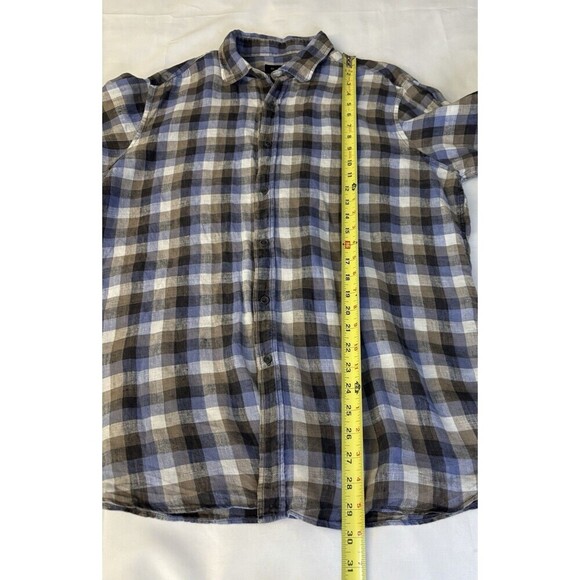 MASSIMO DUTTI 100% Linen Long Sleeve Button Up Shirt Men’s XL Blue Checkered - Picture 10 of 10